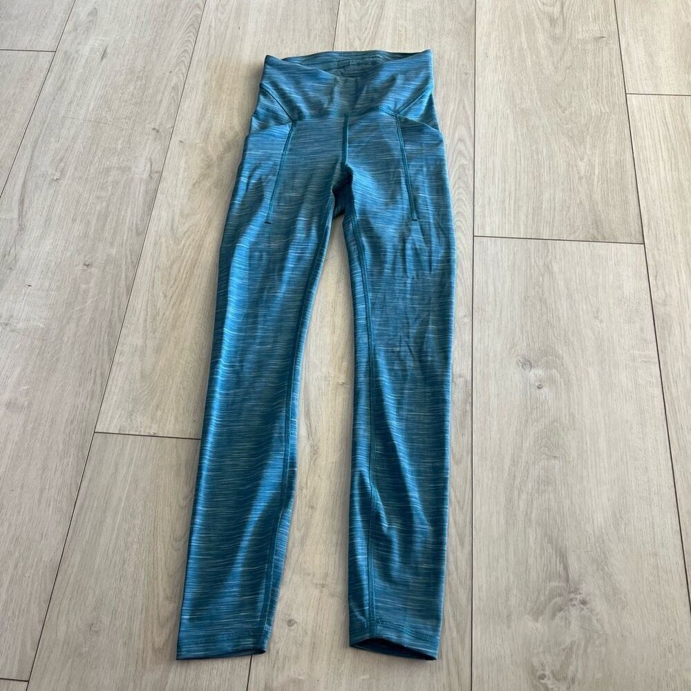 Lululemon Power ThruHigh Rise Tight 25" HeatherCapture Blue Size 2
